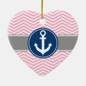 Roze Nautical Anchor Chevron Keramisch Ornament (Achterkant)