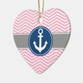 Roze Nautical Anchor Chevron Keramisch Ornament (Links)