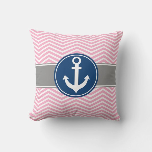 Roze Nautical Anchor Chevron Kussen (Voorkant)