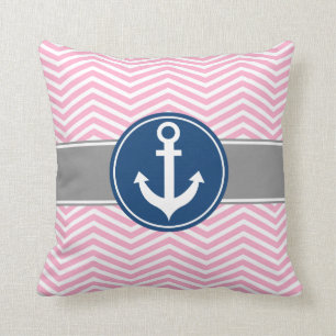 Roze Nautical Anchor Chevron Kussen