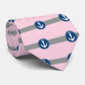 Roze Nautical Anchor Chevron Stropdas (Opgerold)