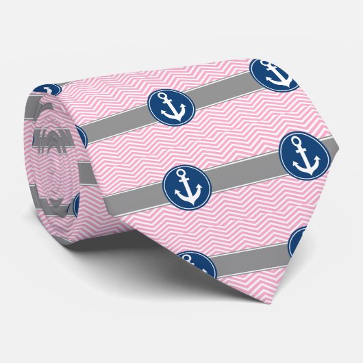 Roze Nautical Anchor Chevron Stropdas (Opgerold)