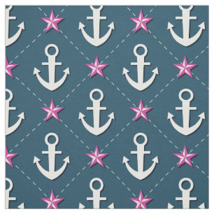 Roze Nautical Anchor Fabric Stof
