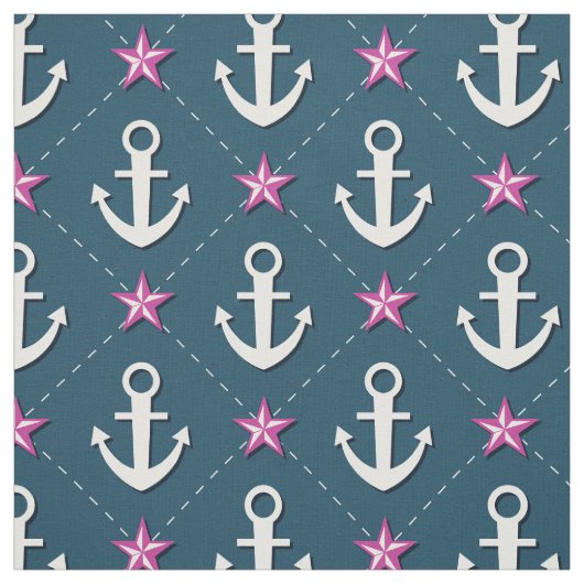 Roze Nautical Anchor Fabric Stof (Swatch)