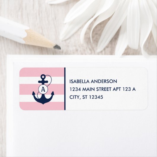 Roze Nautical Anchor Monogram Etiket (Insitu)