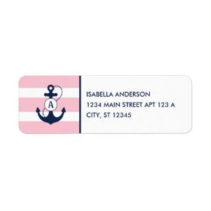 Roze Nautical Anchor Monogram Etiket