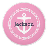 Roze Nautical Anchor Monogram Keramische Knop (Voorkant)
