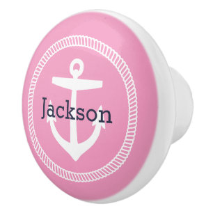 Roze Nautical Anchor Monogram Keramische Knop