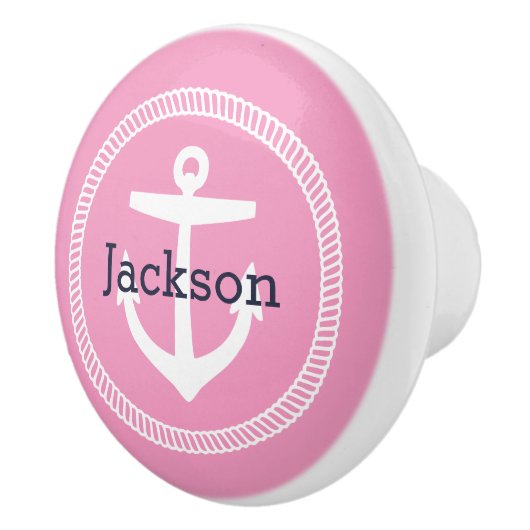 Roze Nautical Anchor Monogram Keramische Knop (Rechts)