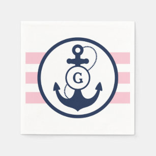 Roze Nautical Anchor Monogram Servetten