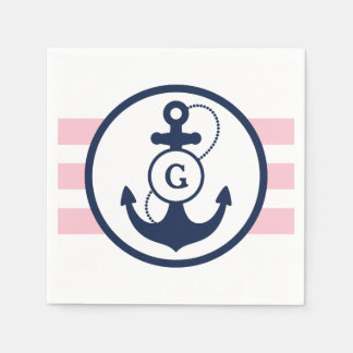 Roze Nautical Anchor Monogram Servetten