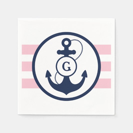 Roze Nautical Anchor Monogram Servetten (Voorkant)