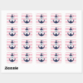 Roze Nautical Anchor Monogram Vierkante Sticker (Vel)