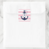 Roze Nautical Anchor Monogram Vierkante Sticker (Tas)