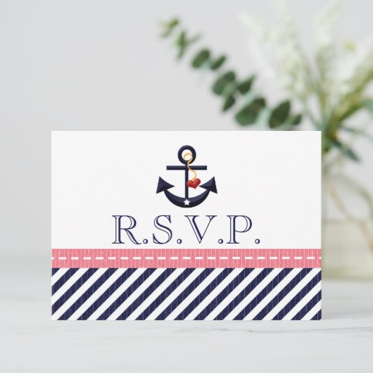 Roze Nautical Anchor RSVP Responskaarten voor de m (Staand voorkant)