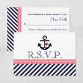 Roze Nautical Anchor RSVP Responskaarten voor de m (Voorkant / Achterkant)