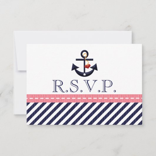 Roze Nautical Anchor RSVP Responskaarten voor de m Kaartje (Voorkant)