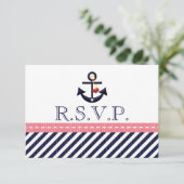 Roze Nautical Anchor RSVP Responskaarten voor de m Kaartje (Staand voorkant)