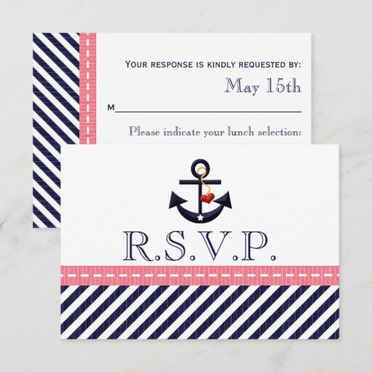 Roze Nautical Anchor RSVP Responskaarten voor de m Kaartje (Voorkant / Achterkant)