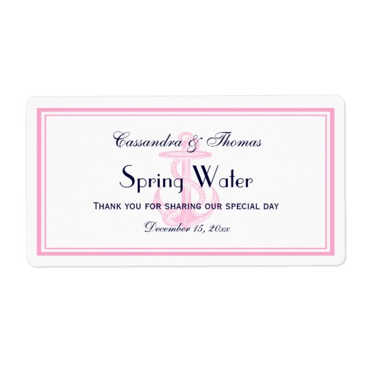 Roze Nautical Anker Roze Ingelijste H Waterfles Etiket (Voorkant)