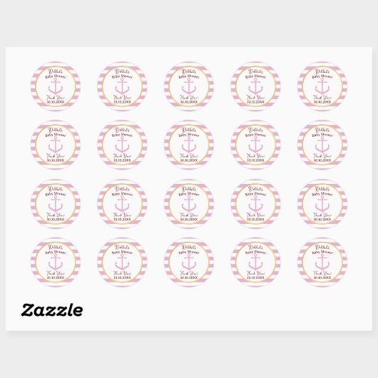 Roze Nautical Baby Event Stickers - Baby shower (Vel)