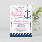 Roze Nautical Baby shower Invitation Retro Girl Kaart (Staand voorkant)
