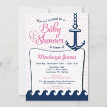 Roze Nautical Baby shower Invitation Retro Girl