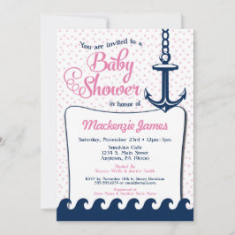 Roze Nautical Baby shower Invitation Retro Girl Kaart