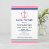 Roze Nautical Bridal Shower Invitations Kaart (Staand voorkant)