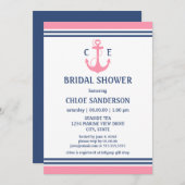 Roze Nautical Bridal Shower Invitations Kaart (Voorkant / Achterkant)