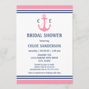 Roze Nautical Bridal Shower Invitations Kaart