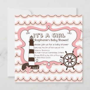 Roze Nautical Het is een Girl Baby shower Uitnodig Kaart