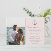 Roze Nautical Monogram Foto de datum opslaan Save The Date (Staand voorkant)