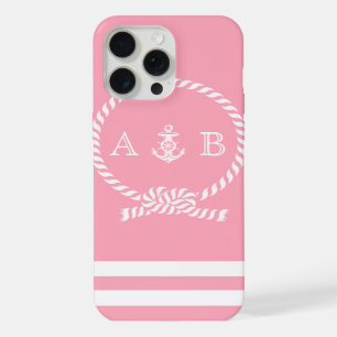Roze Nautical Rope en Anchor Monogrammen iPhone 15 Pro Max Hoesje