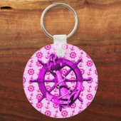 Roze Nautical Ships Wheel and Anchor Sleutelhanger (Voorkant)