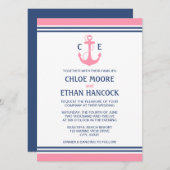 Roze Nautical Wedding Invitations Kaart (Voorkant / Achterkant)