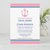 Roze Nautical Wedding Invitations Kaart (Staand voorkant)