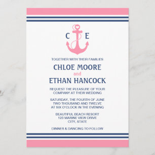 Roze Nautical Wedding Invitations Kaart
