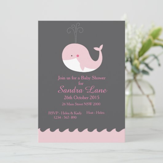 Roze Nautical Whale Baby shower Invitation Kaart (Staand voorkant)