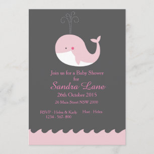 Roze Nautical Whale Baby shower Invitation Kaart