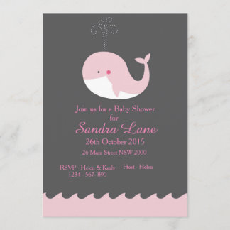Roze Nautical Whale Baby shower Invitation Kaart