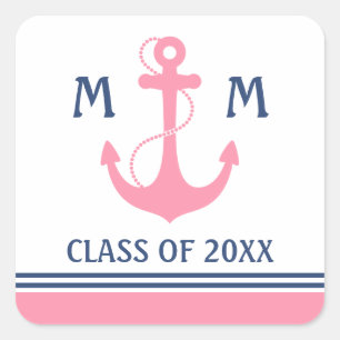 Roze Nautisch Afstuderen Vierkante Sticker