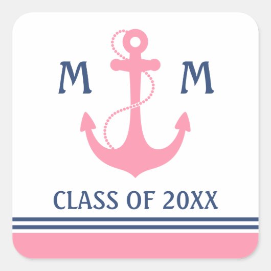 Roze Nautisch Afstuderen Vierkante Sticker (Voorkant)