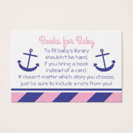 Roze Nautisch Anker Baby shower Breng een Boek Kaa Visitekaartjes