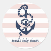 Roze Nautisch Anker Baby shower Favor Stickers (Voorkant)