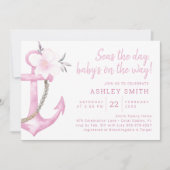 Roze Nautisch Anker Baby shower Uitnodiging (Voorkant)