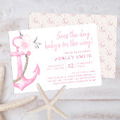Roze Nautisch Anker Baby shower Uitnodiging