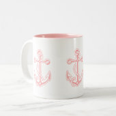 Roze nautisch anker ontwerp tweekleurige koffiemok (Voorkant links)