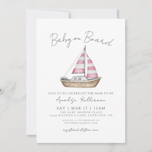 Roze nautisch Baby shower Kaart (Voorkant)