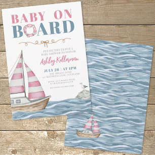 Roze nautisch Baby shower Kaart